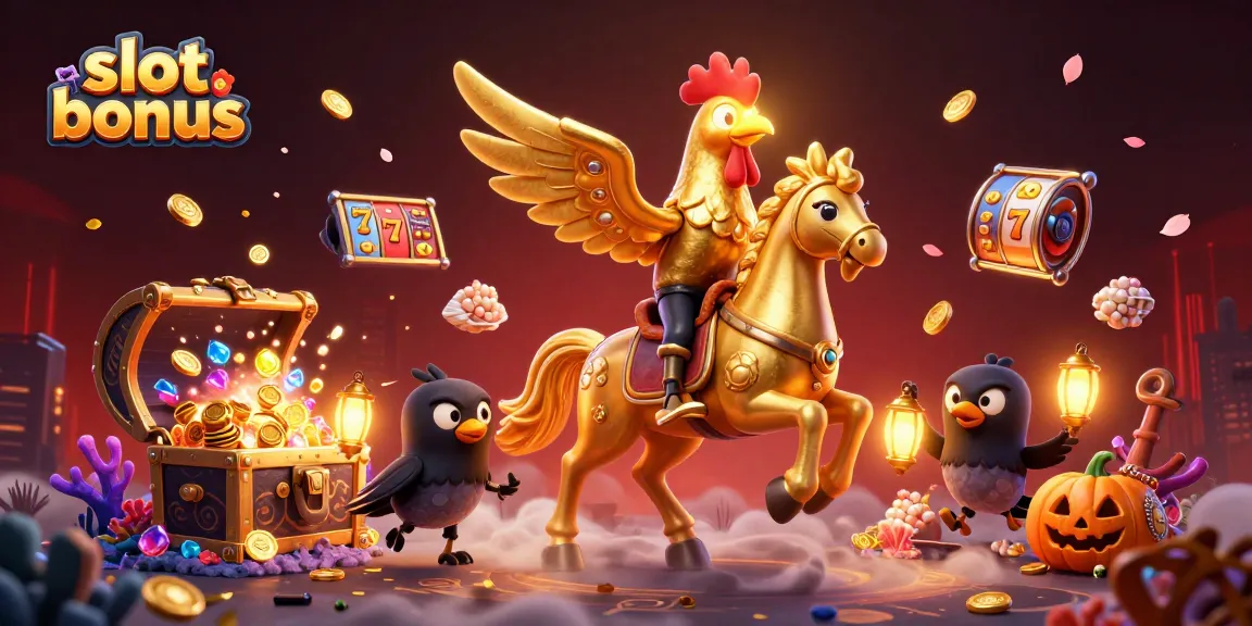 Discover winning strategies with slot bonus in a vibrant 3D casino scene featuring a golden rooster.