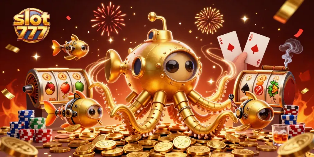 Menangkan jackpot slot 777 dengan putaran slot yang mengesankan dan simbol buah yang kaya di tengah lautan koin emas.