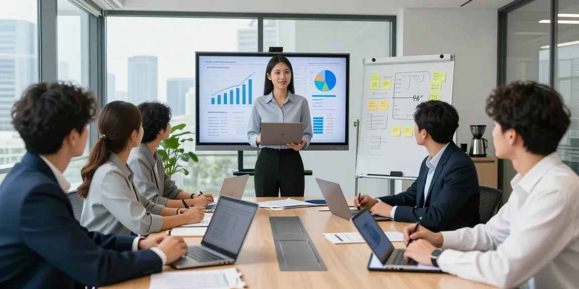 Business team collaborating on 24/7 Clones strategy in modern office