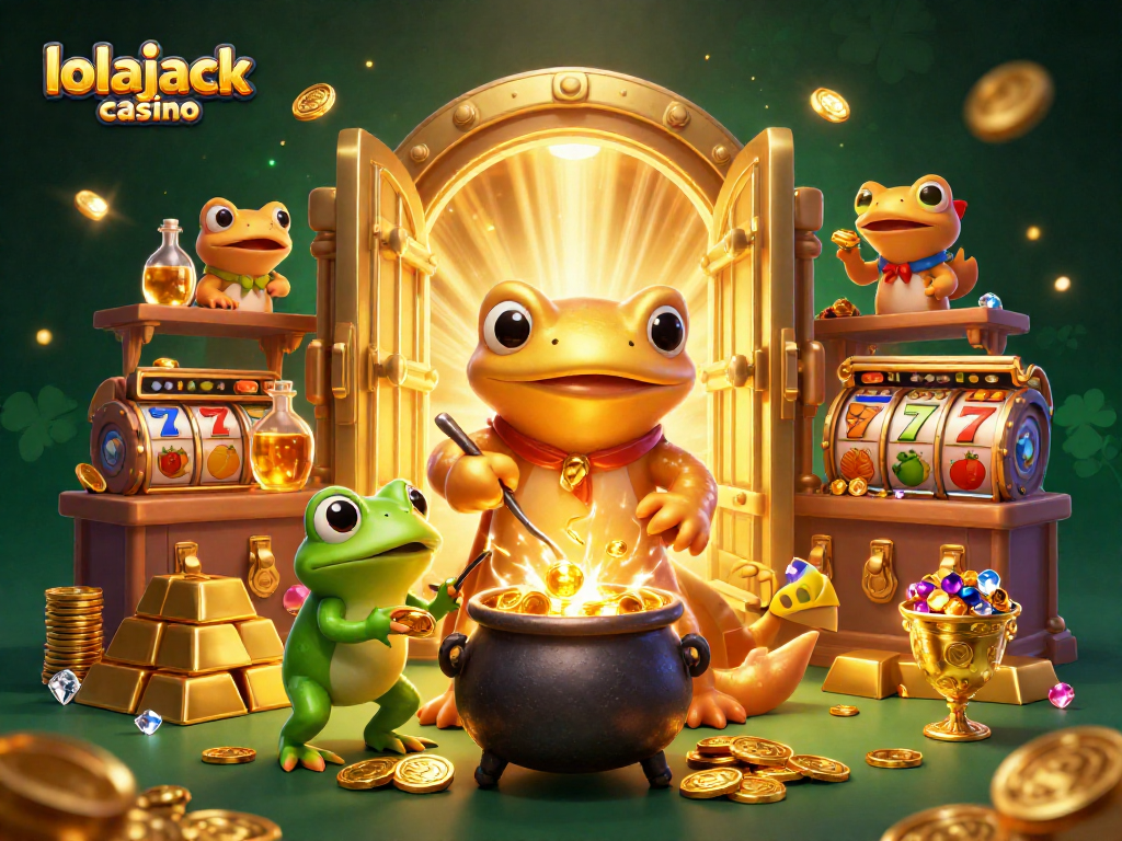 Spin to win at lolajack casino with our enchanted alchemist scene showcasing gold treasures!