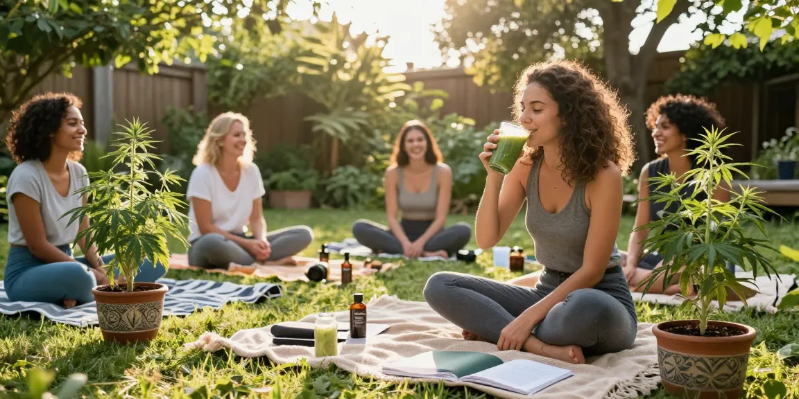 Ministry of Cannabis wellness gathering featuring CBD-infused smoothies and hemp plants.