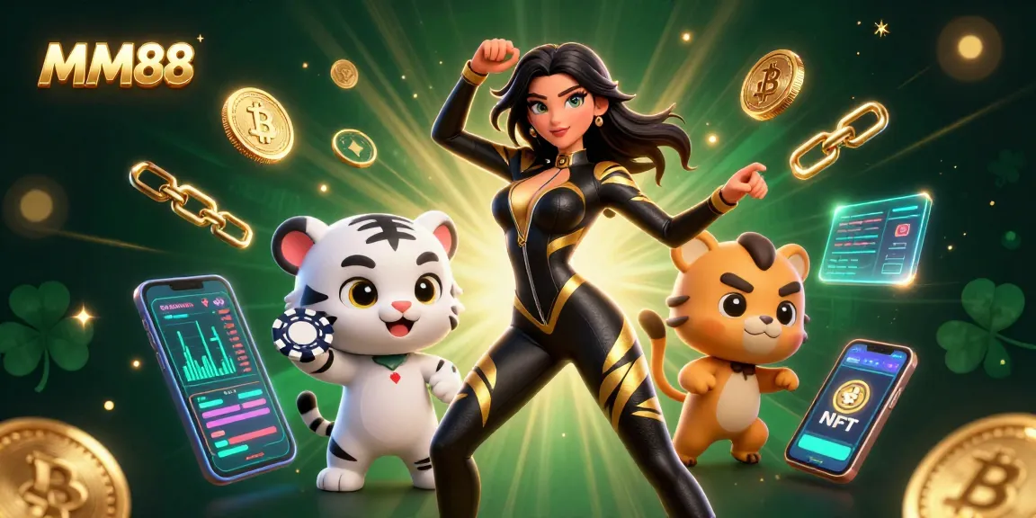 Engage with MM88's vibrant casino scene featuring a glamorous acrobat and playful tiger winning big!