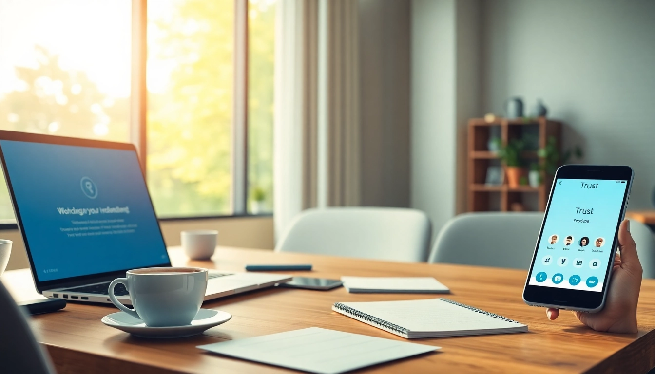 快连下载 app interface displayed on multiple devices in a modern workspace.