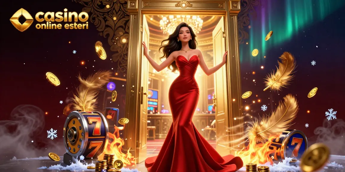 Scopri l'emozione di casino online esteri con un'illustrazione mozzafiato che mostra una donna glamour in un ambiente lussuoso.