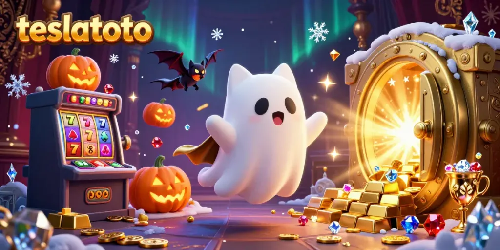 Engage in thrilling gaming adventures at teslatoto, featuring a vibrant ghost cat and haunted casino atmosphere.