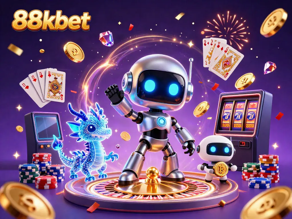 Experience the thrill of 88kbet with a vibrant 3D scene of fortune and festive gaming elements.