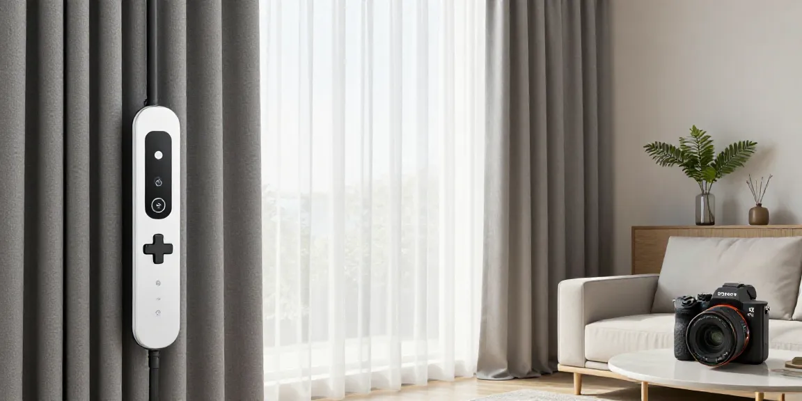 پرده برقی هوشمند in a modern living room with natural light
