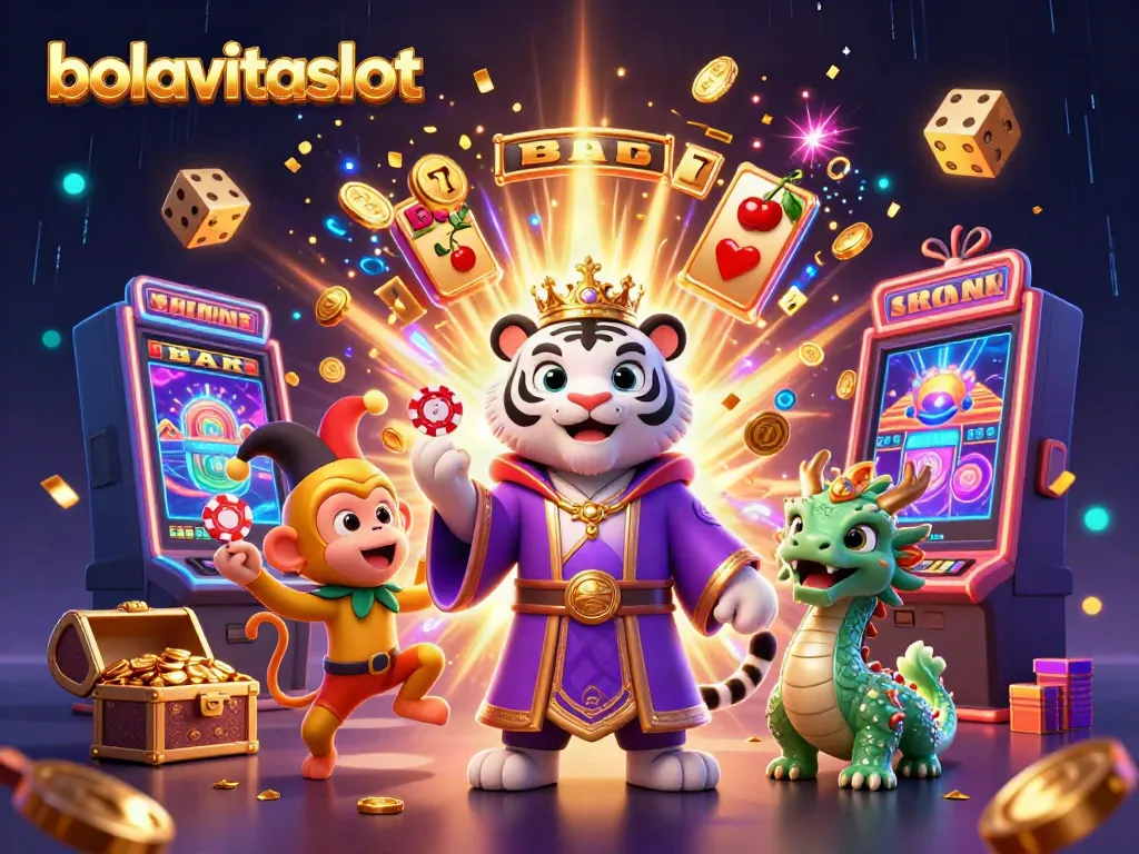Experience the excitement of bolavitaslot with a playful scene featuring a royal tiger and lively casino elements.