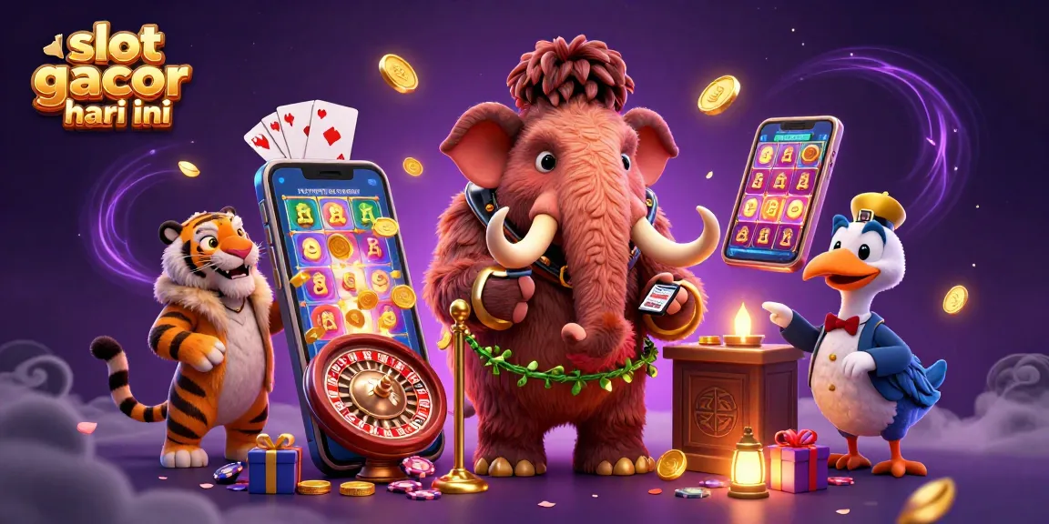 Menang besar dengan slot gacor hari ini di kasino digital, dikelilingi oleh karakter kartu dan slot menarik.