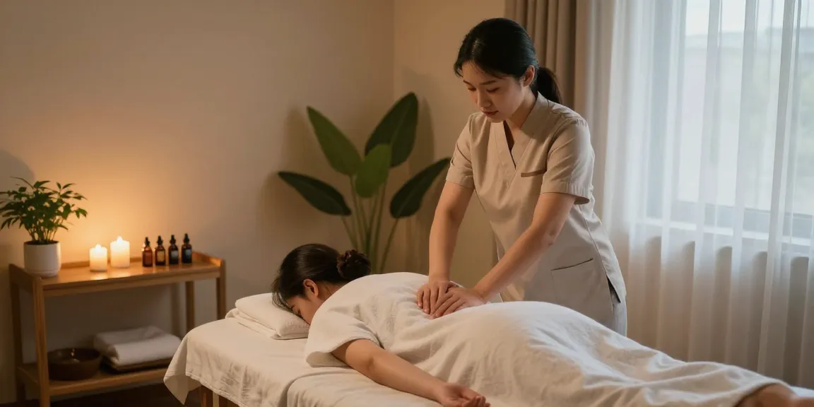 Relaxing Swedish massage therapy session in a peaceful spa setting with ambient lighting and soothing atmosphere.