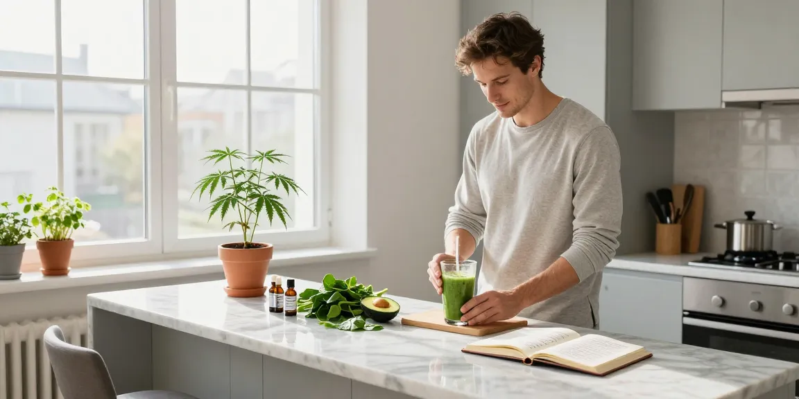 Living Soil für Cannabis: Hochwertige CBD-Produkte in einem einladenden, natürlichen Küchenszenario mit organischen Zutaten.