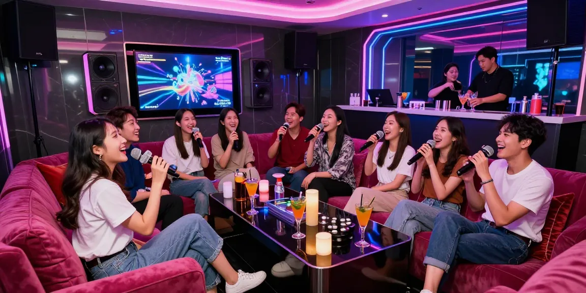Enjoying a lively night at 강남 가라오케 with friends in stylish private rooms and vibrant atmosphere.