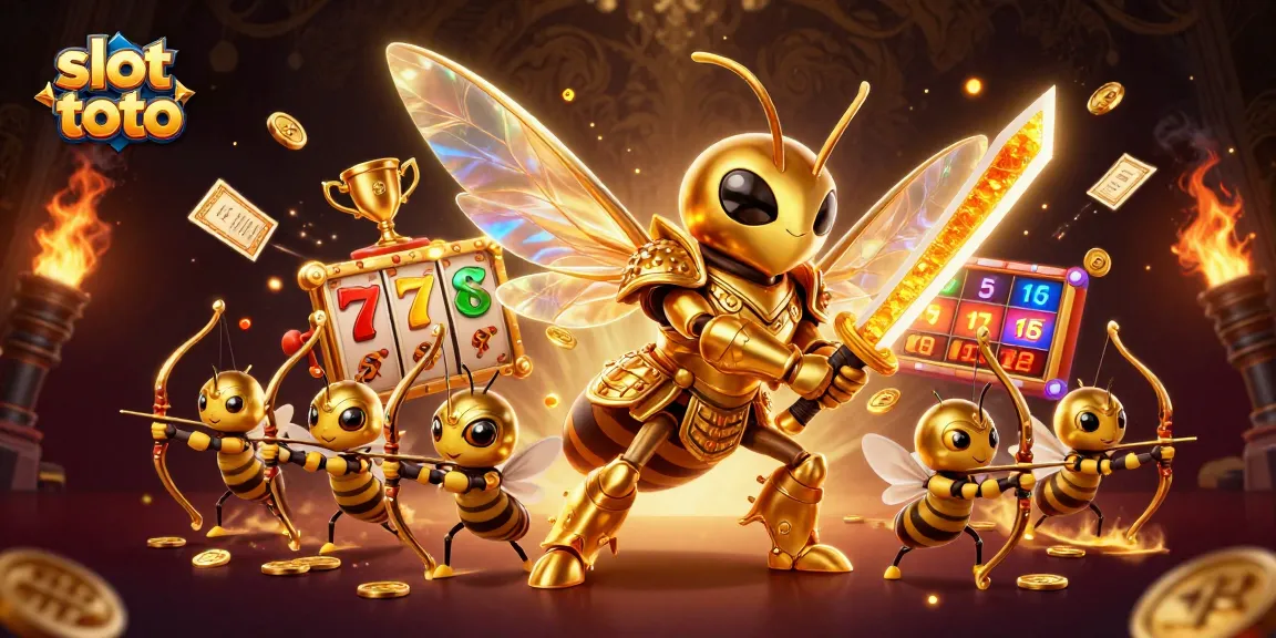 Experience thrilling slot toto action with dynamic slot reels and golden hornet warriors.