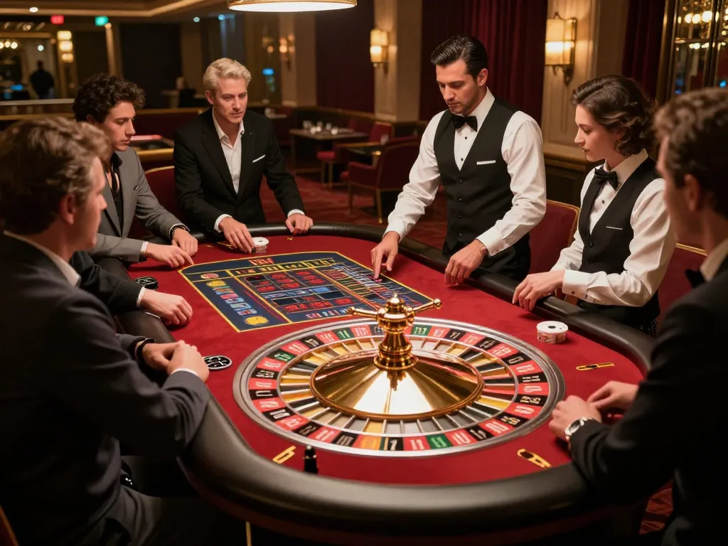 Players strategizing bets at the roulette table in an elegant casino setting with s8.com atmosphere