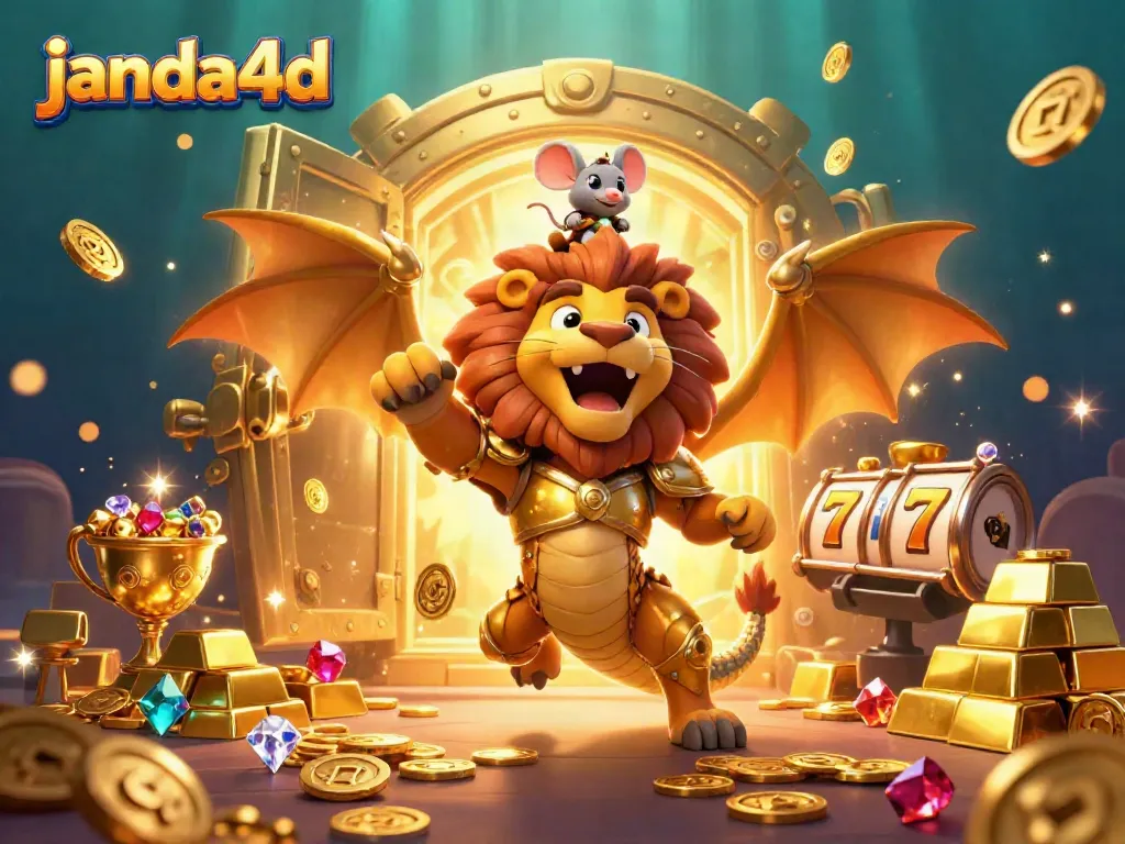 Permainan slot online janda4d yang mengesankan dengan makhluk kartun dan harta bertumpuk.