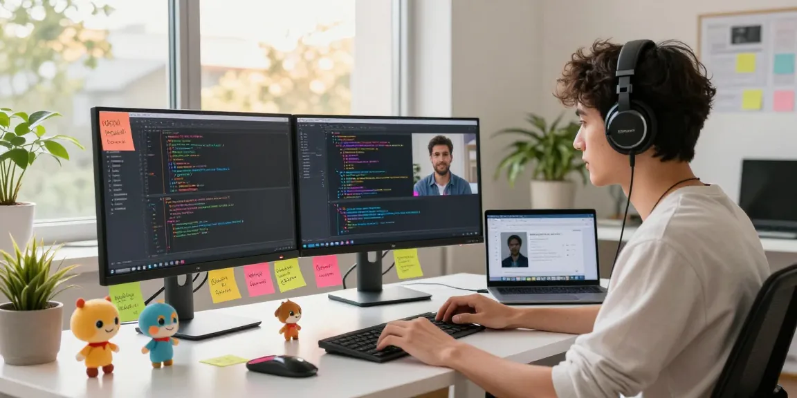 Engaged developer working on ai nsfw chat features in a dynamic home office.