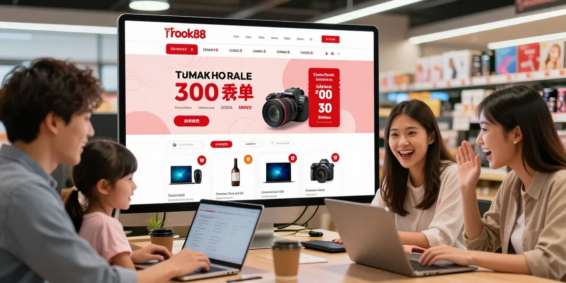 Dynamic online flash sale scene showcasing rokok88 products and discounts.