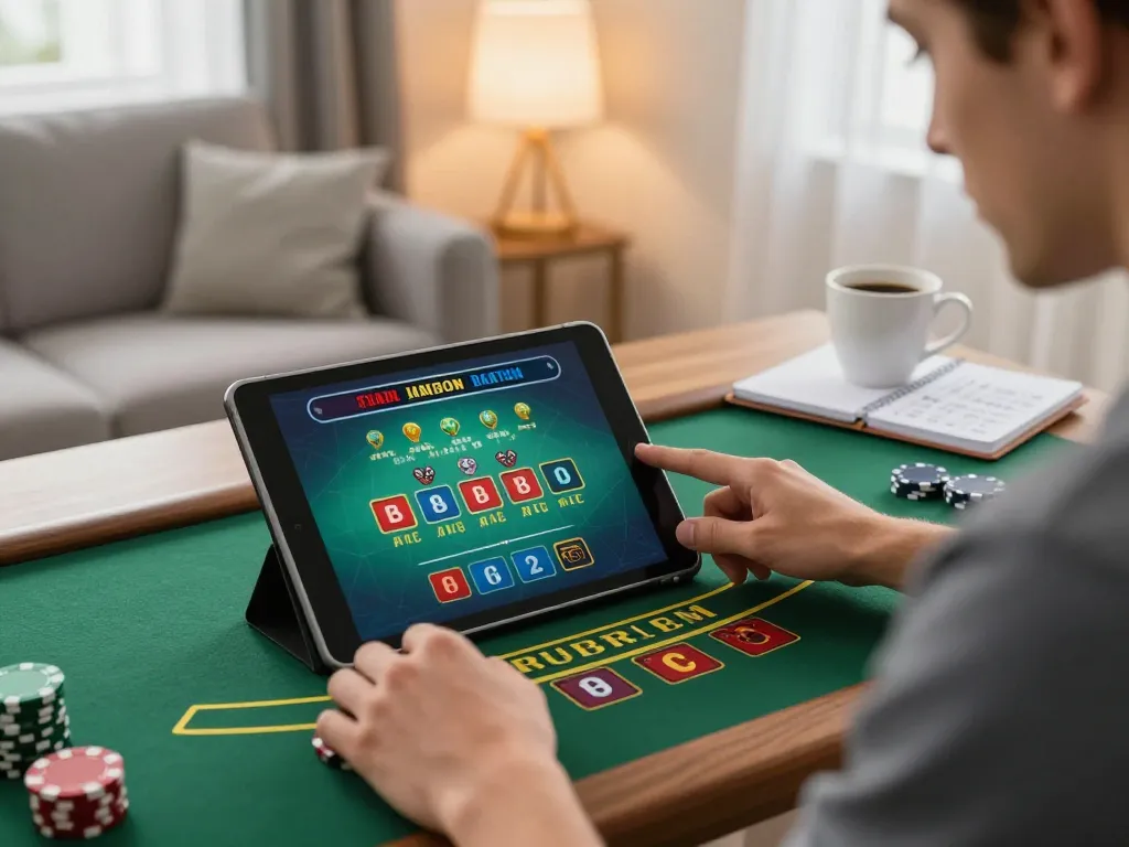 Player enjoying an online blackjack game on a tablet, showcasing tr88it experience at home