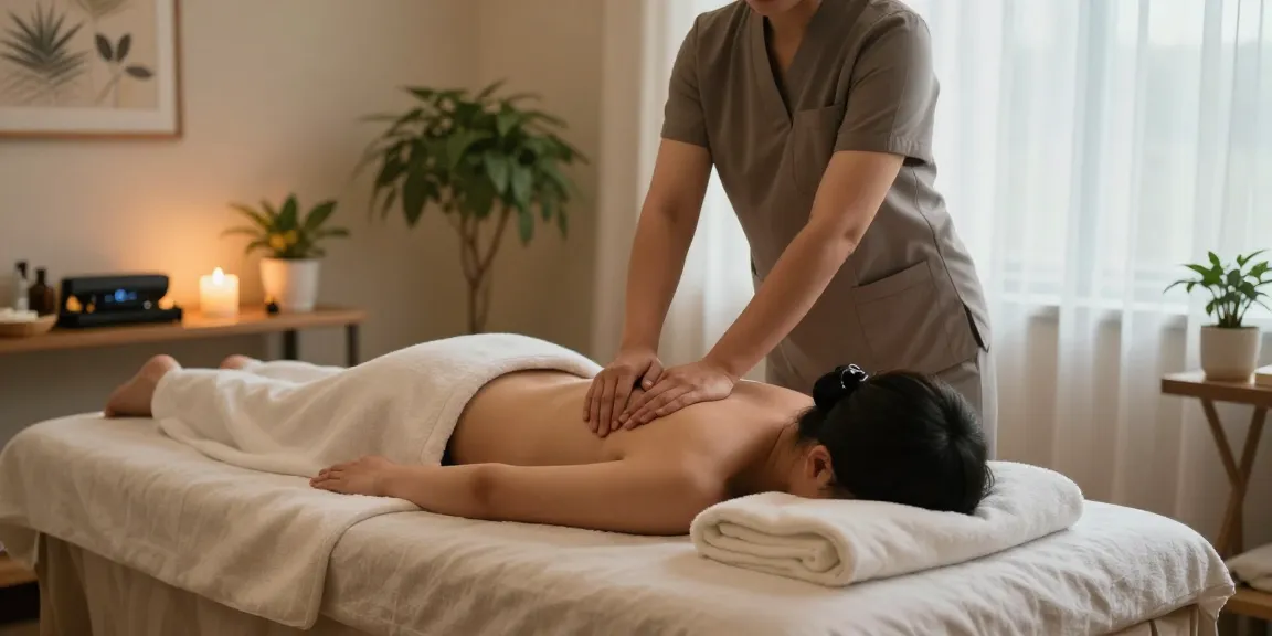 Relaxing 마포스웨디시 massage session in a serene wellness studio, showcasing ambient lighting and calming environment.