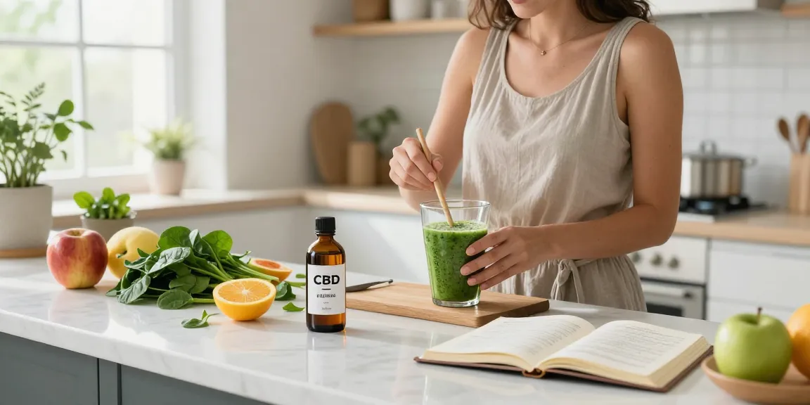 Marketing y Publicidad de productos CBD naturales de calidad, mostrando aceite, ingredientes frescos y un ambiente saludable.