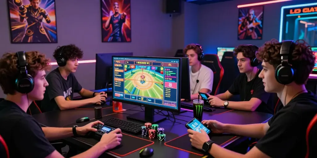 Pengalaman bermain situs slot gacor di ruang permainan modern dengan pemain antusias.
