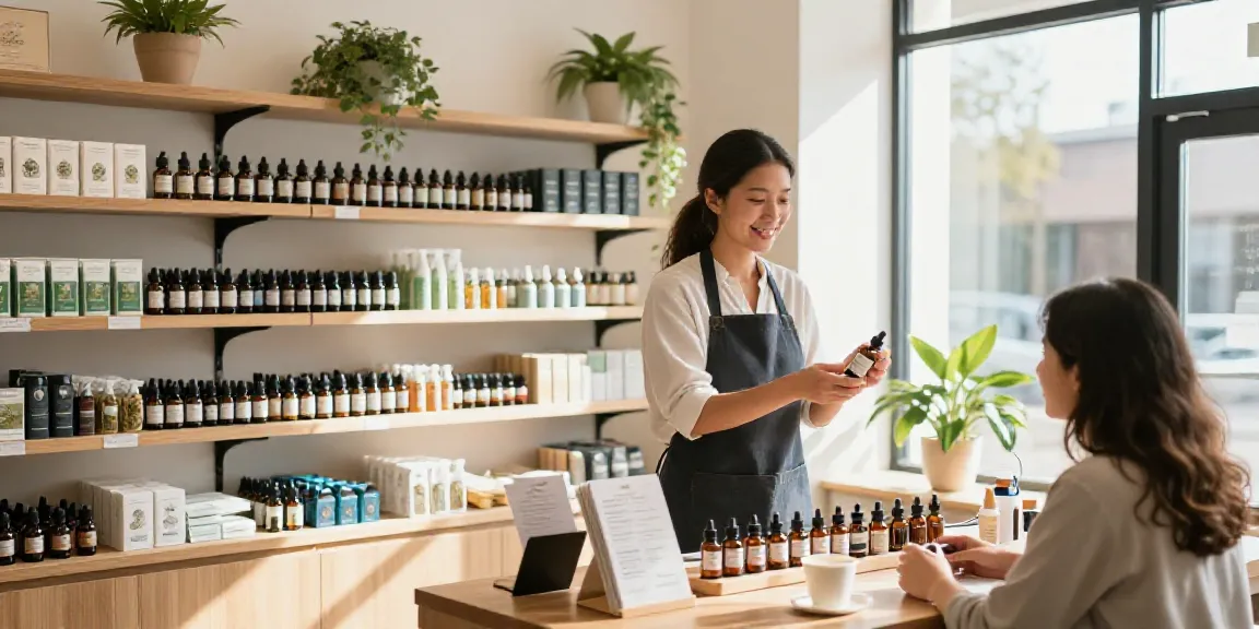 Shoppers exploring a vibrant CBD shop filled with premium products and friendly service.