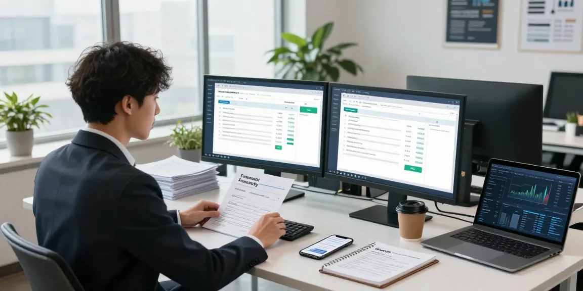Detect fraud invoice in a modern workspace with AI analysis software on the computer