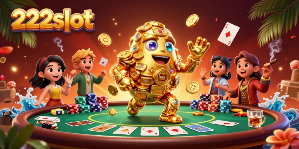 Permainan slot online di 222slot dengan elemen kasino berwarna-warni dan desain modern.