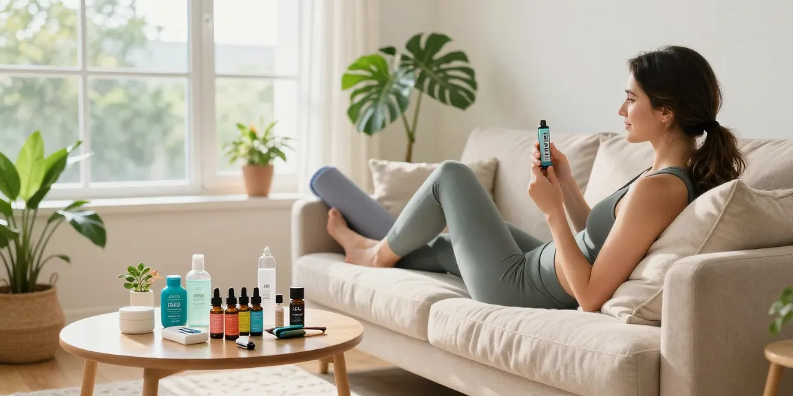 disposable thc vape in a serene wellness setup with organic CBD oils and a relaxing atmosphere