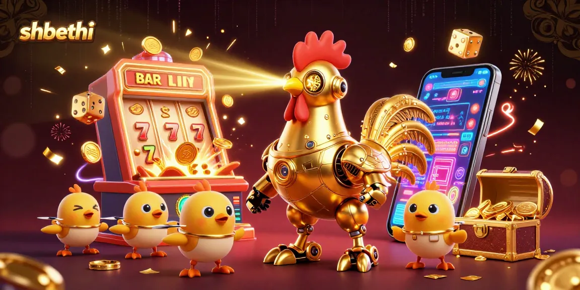 Experience the thrill of winning at shbethi with a dynamic slot machine and golden rooster robots.