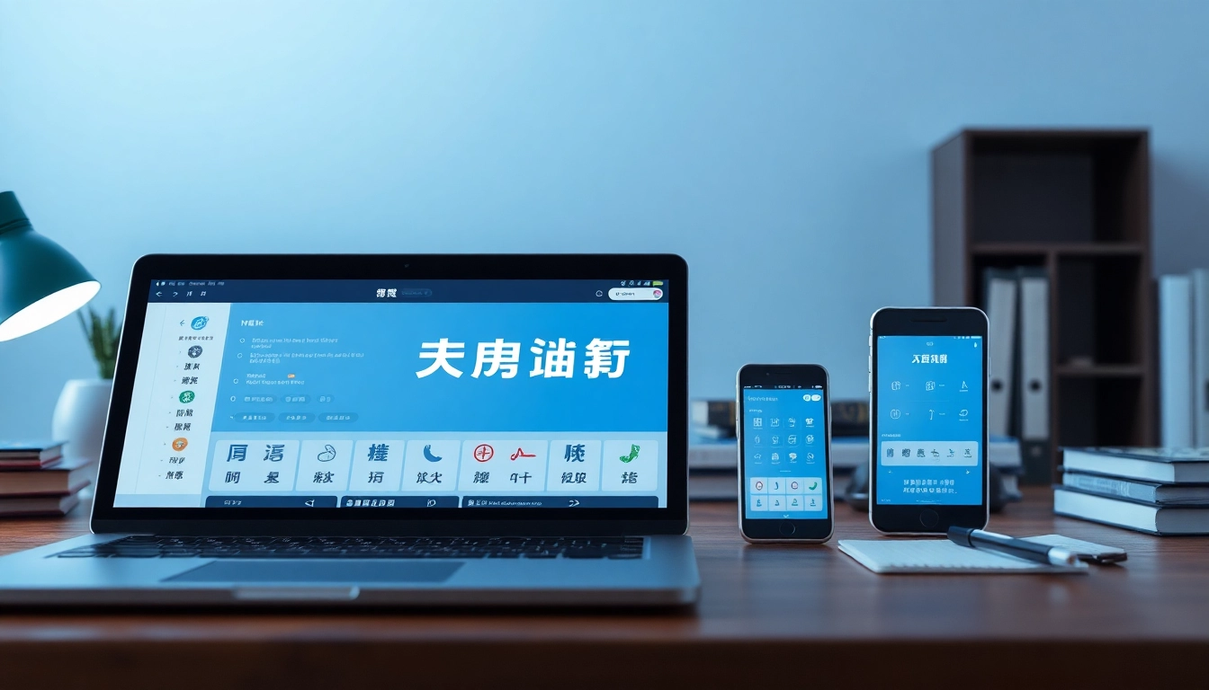 Explore the advanced features of 有道词典 on multiple devices in a modern workspace.