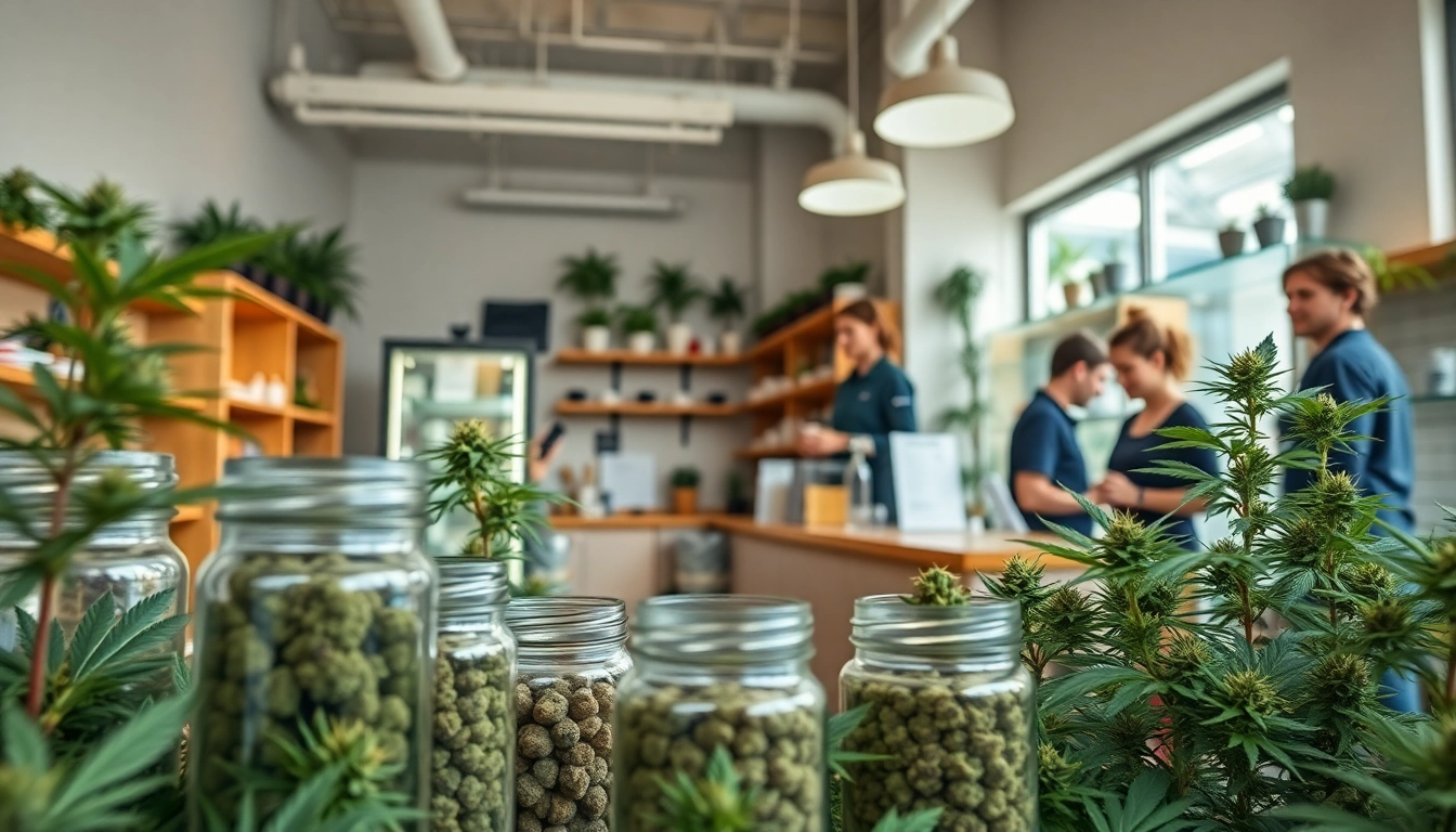 Find the best way to buy weed with a welcoming cannabis shop interior highlighting product diversity.