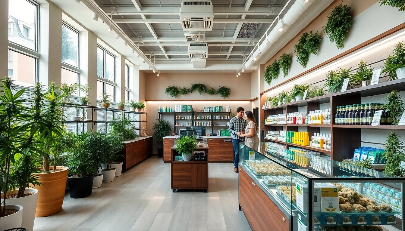 Shop where you can buy weed on the internet, showcasing appealing cannabis products and a welcoming atmosphere.