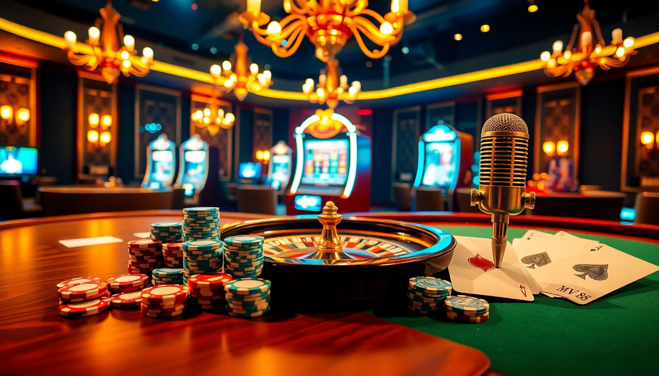 Experience luxury gambling with MV88 microphone integrated in a vibrant casino setting.