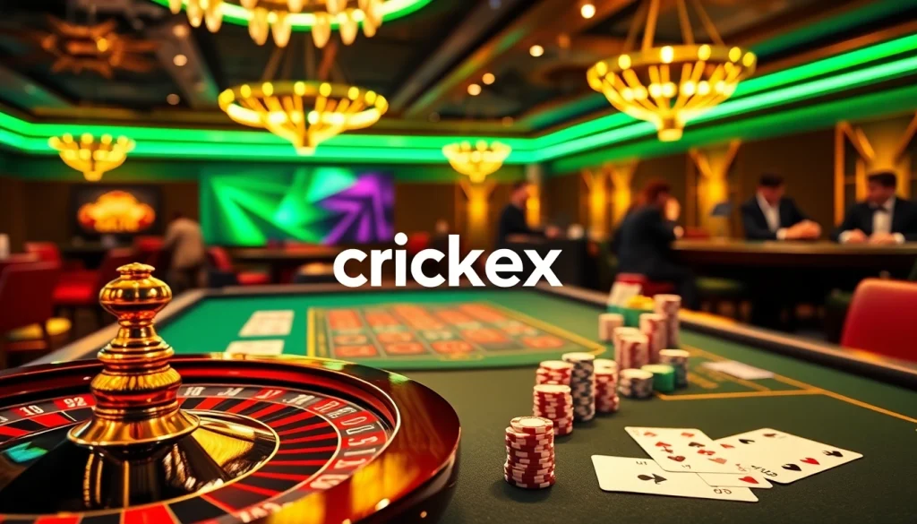 Experience thrilling gameplay with Crickex's stunning casino interface, showcasing poker chips and cards.