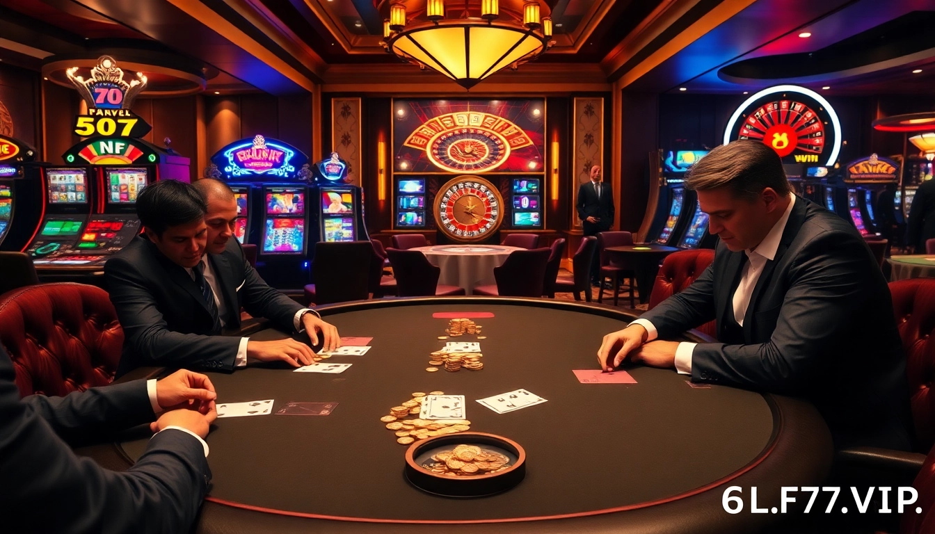 Exciting poker action at 6L777.VIP casino with players betting.