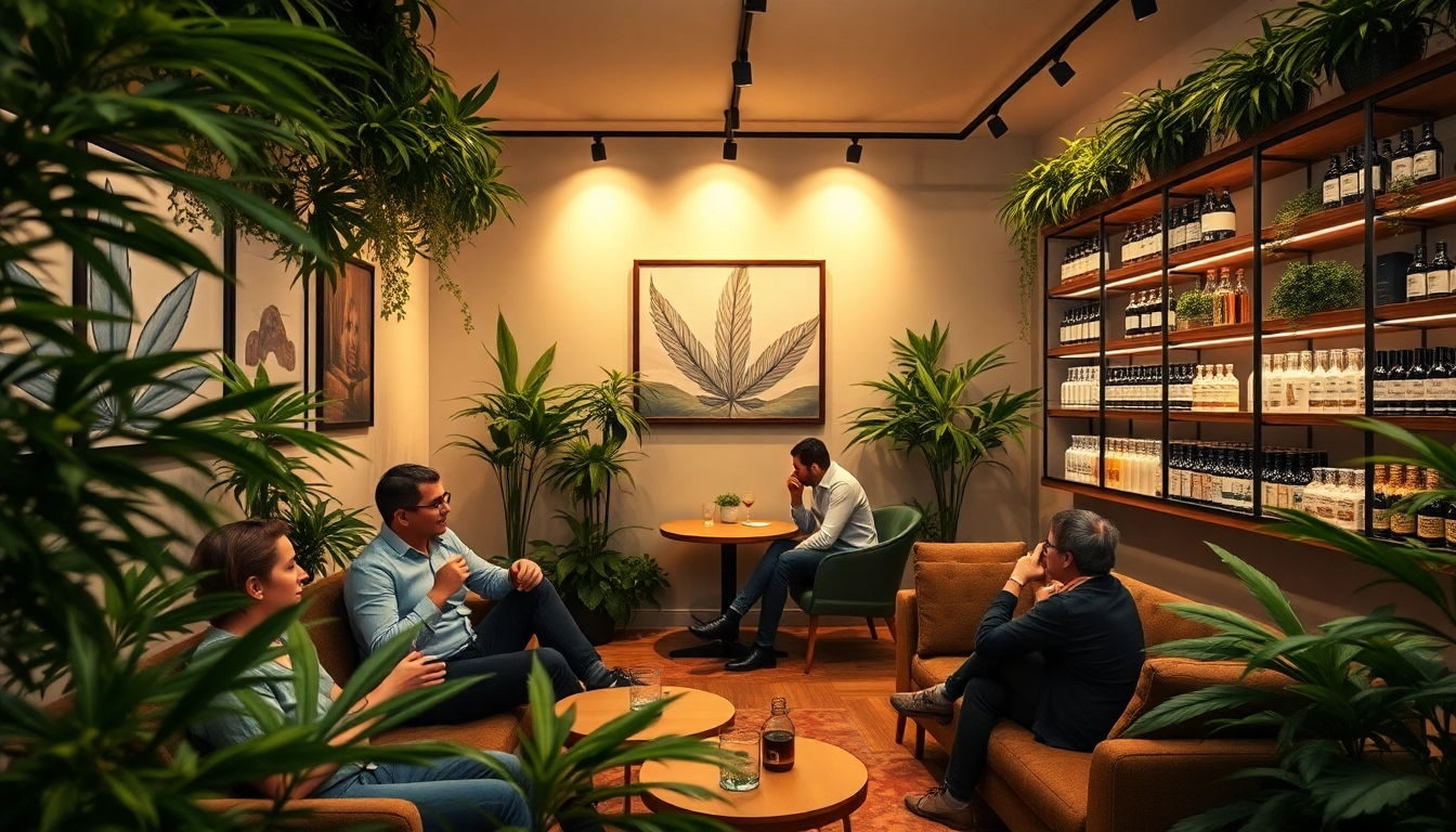 Enjoying the ambiance at a cannabis club madrid with modern decor and community interaction.