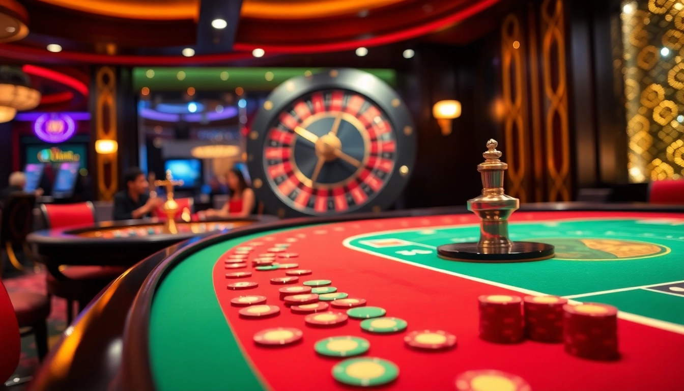 Experience intense da ga betting at a luxurious casino table with vibrant colors and engaging players.