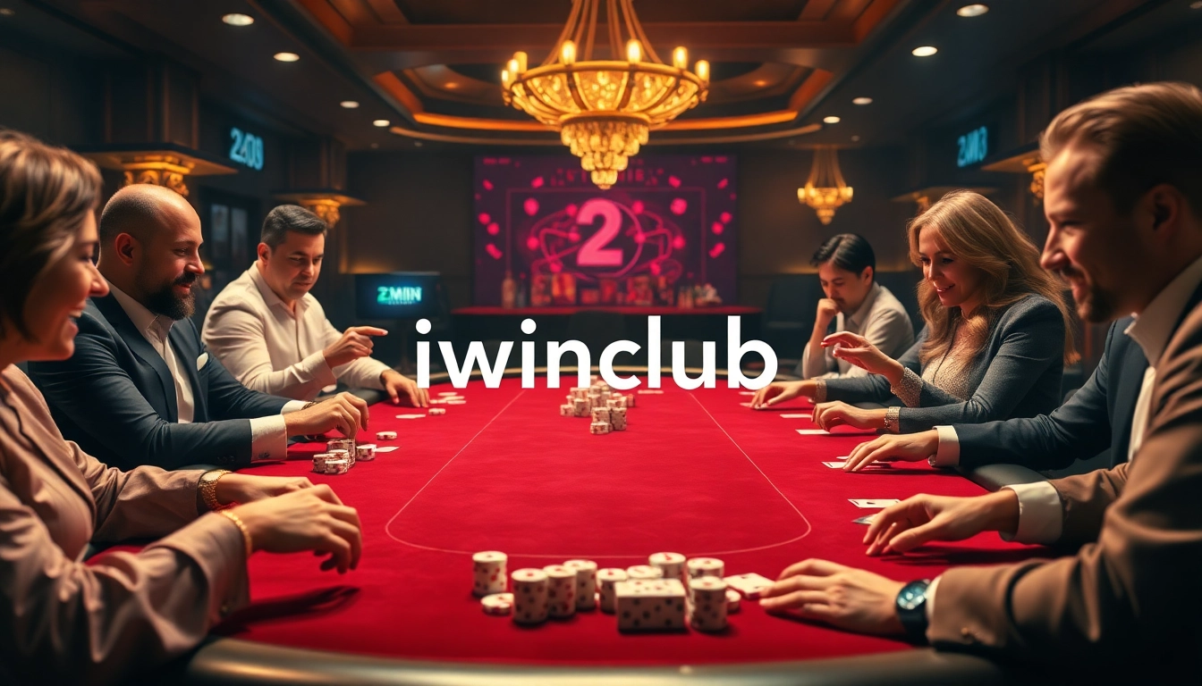 Excited gamblers enjoying the high-stakes experience at iwinclub casino table.