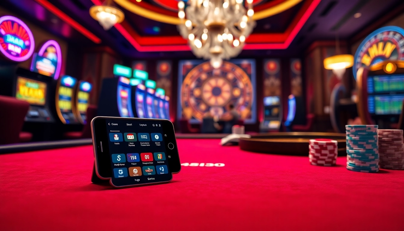Engaging scene showcasing the Betsson App on a smartphone amid a lively casino atmosphere.