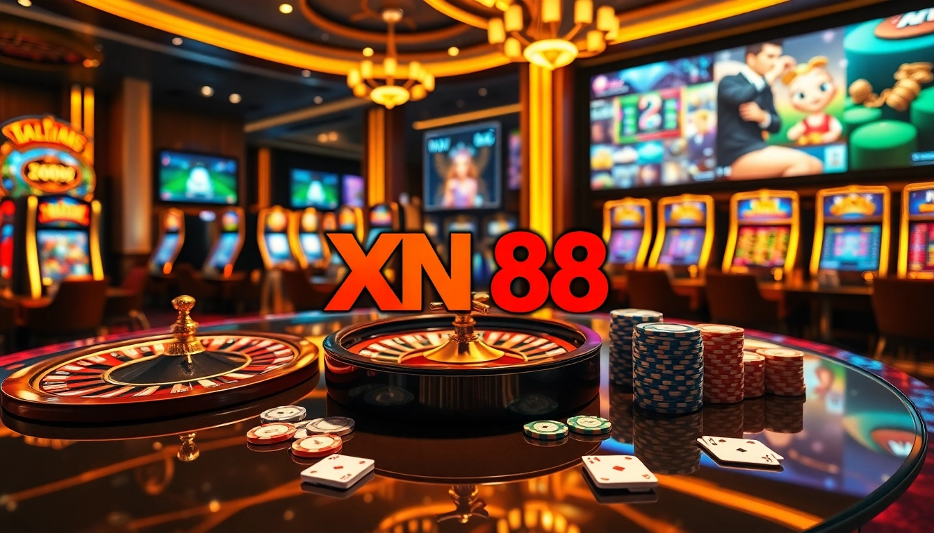Experience thrilling gaming at XN 88 online casino with vibrant slot machines and roulette wheels.
