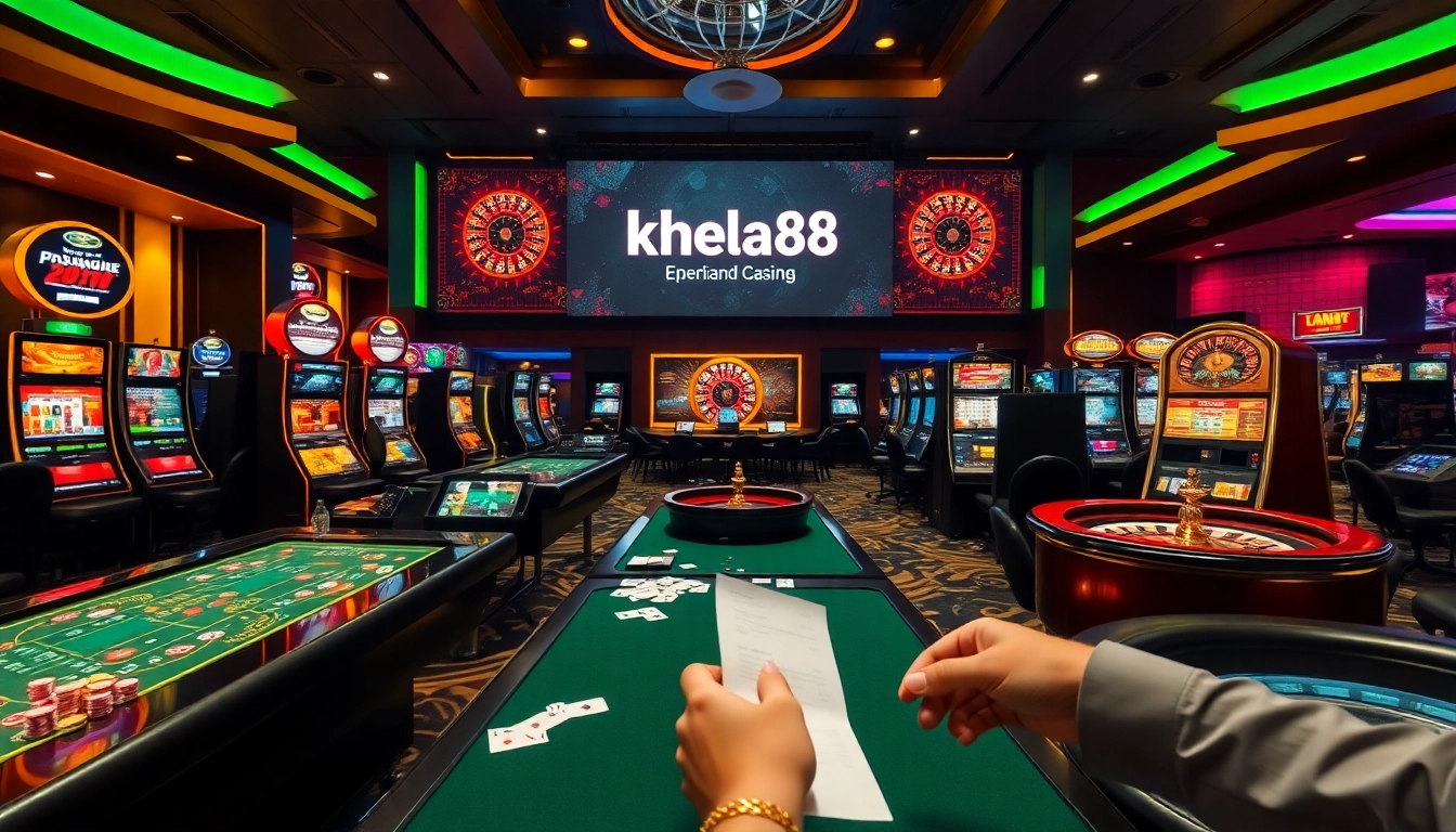 gamblers enjoying a thrilling experience at khela88 casino with vibrant tables and games