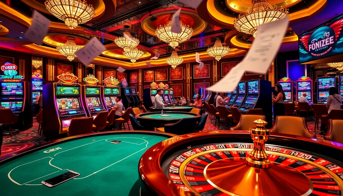 Exciting gaming action at urr88.com featuring vibrant slot machines and roulette wheels.