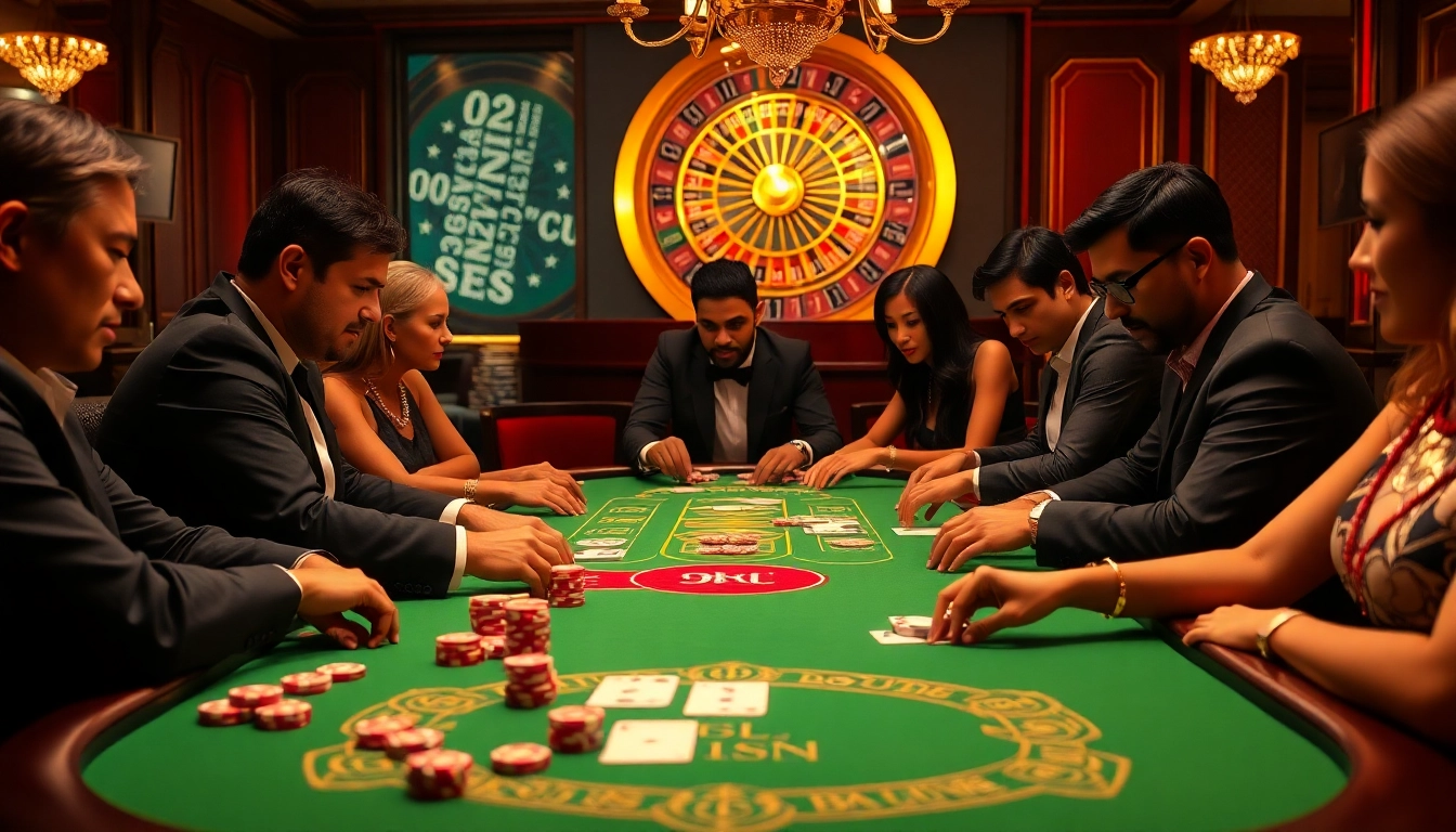 The K9K9 game showcases players at an elegant casino table, immersed in high-stakes gambling action.