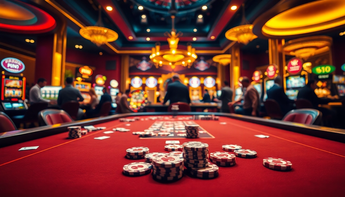 Experience the thrill of gambling at nhà cái vua99 with an engaging poker table and roulette wheel.