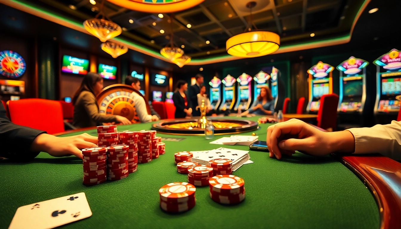 Sbobet link alternatif visual showcasing an exciting casino scene with luxury gaming elements.