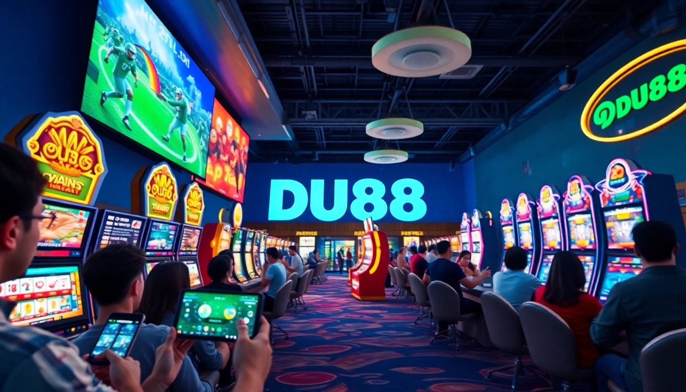 Engaged players enjoying DU88 online betting platform with vibrant atmosphere.
