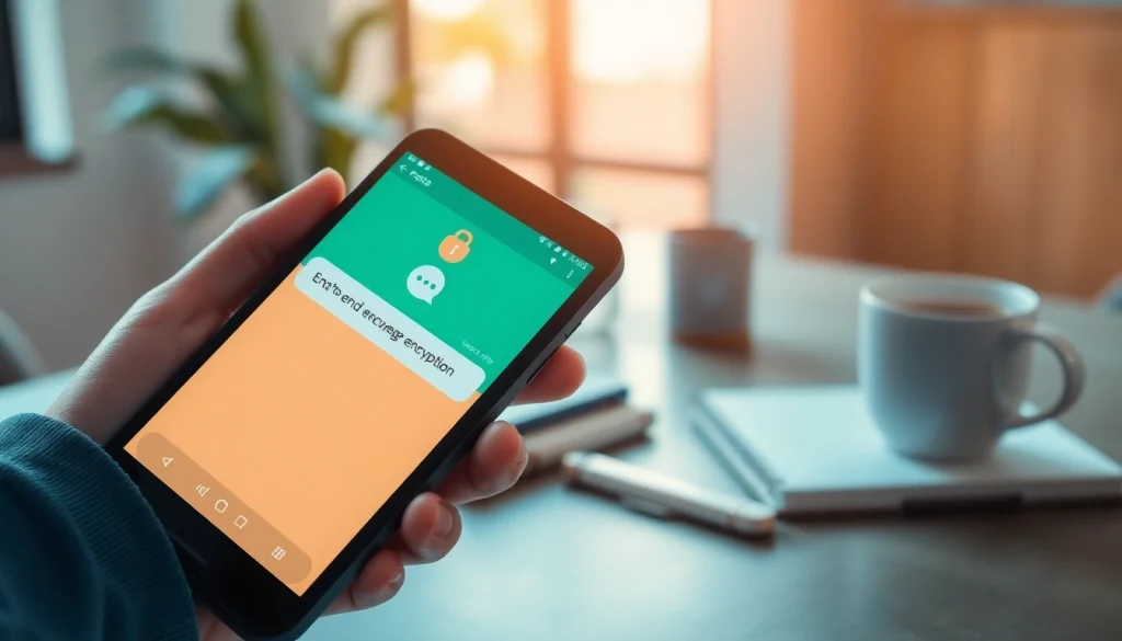 Potato secure messaging app interface displayed on a smartphone in a modern workspace.