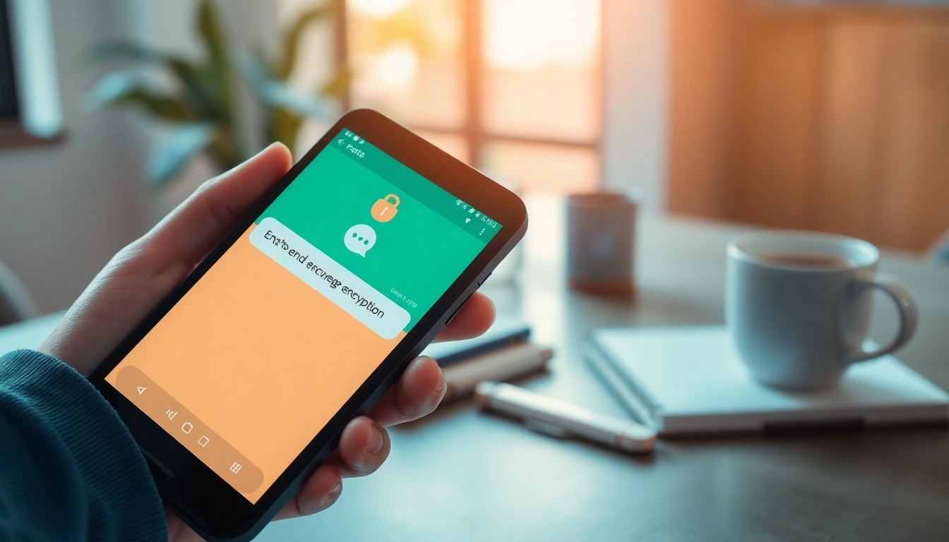 Potato secure messaging app interface displayed on a smartphone in a modern workspace.