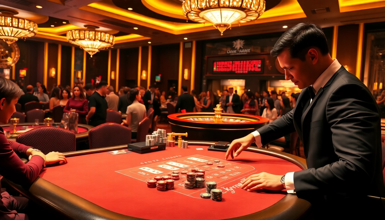 Excited players at nhà cái kp88 enjoy a high-stakes poker game at an elegant casino table.